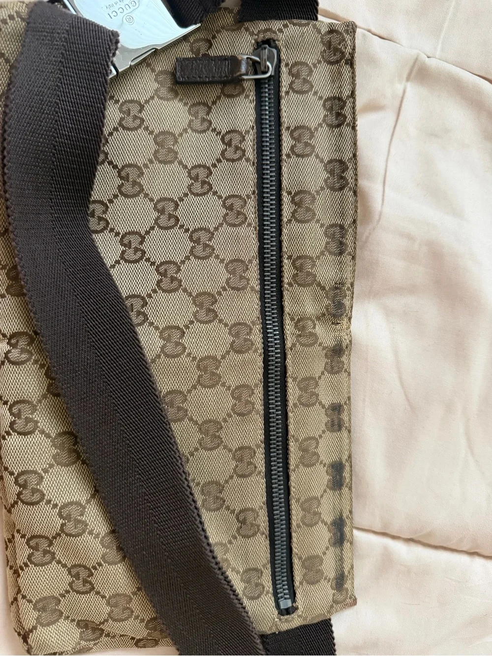 Gucci Beige/Brown GG Canvas Belt Bag with Dark Brown Strap